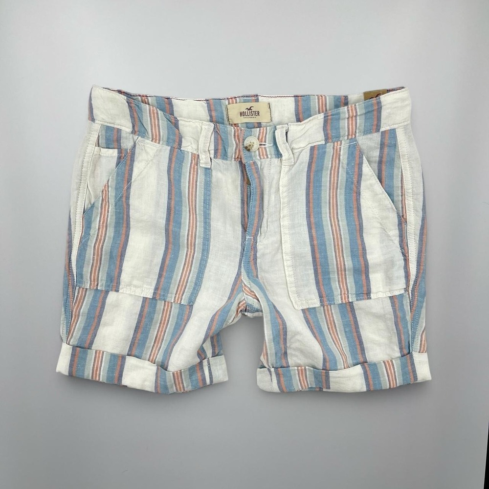 Y2K Hollister Low Rise Shorts Linen Blend Striped Bermuda New Surfer Beachy 0 XS